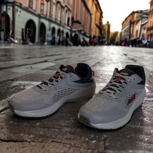 Avia Mens 13 M Storm Silver Filigree/Chinese Red/Jet Black Sneaker Shoe